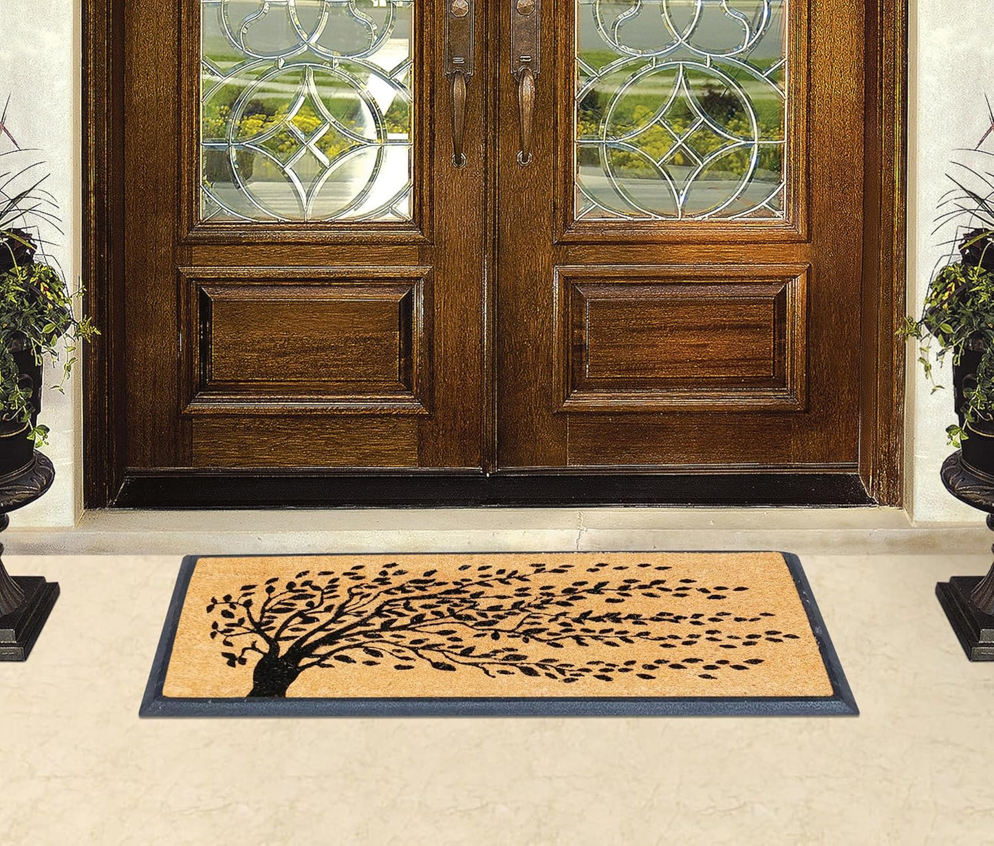 A1HC Natural Coir and Rubber Falling Leaves 18" x 48", Rubber and Coir Long Lasting Outdoor Doormat
