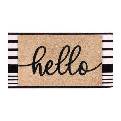 A1HC 100% Coir Welcome Mat with Black and White Striped Rug Combo Sets