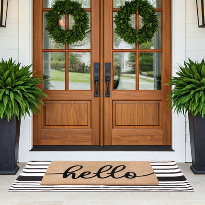 A1HC 100% Coir Welcome Mat with Black and White Striped Rug Combo Sets