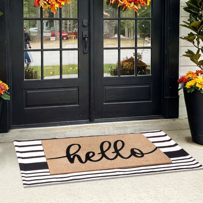 A1HC 100% Coir Welcome Mat with Black and White Striped Rug Combo Sets