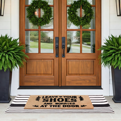 A1HC 100% Coir Welcome Mat with Black and White Striped Rug Combo Sets