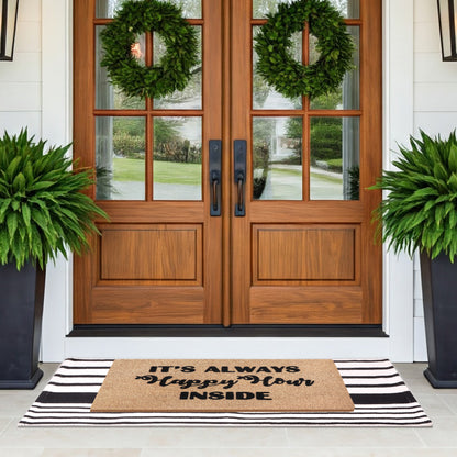 A1HC 100% Coir Welcome Mat with Black and White Striped Rug Combo Sets