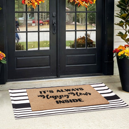 A1HC 100% Coir Welcome Mat with Black and White Striped Rug Combo Sets