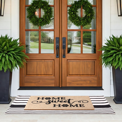 A1HC 100% Coir Welcome Mat with Black and White Striped Rug Combo Sets