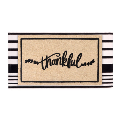 A1HC 100% Coir Welcome Mat with Black and White Striped Rug Combo Sets