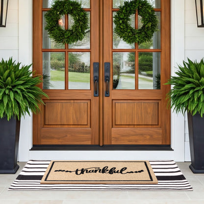 A1HC 100% Coir Welcome Mat with Black and White Striped Rug Combo Sets