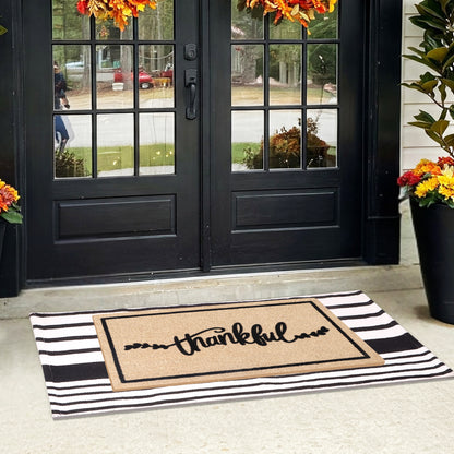 A1HC 100% Coir Welcome Mat with Black and White Striped Rug Combo Sets