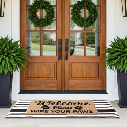 A1HC 100% Coir Welcome Mat with Black and White Striped Rug Combo Sets