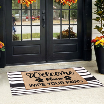 A1HC 100% Coir Welcome Mat with Black and White Striped Rug Combo Sets