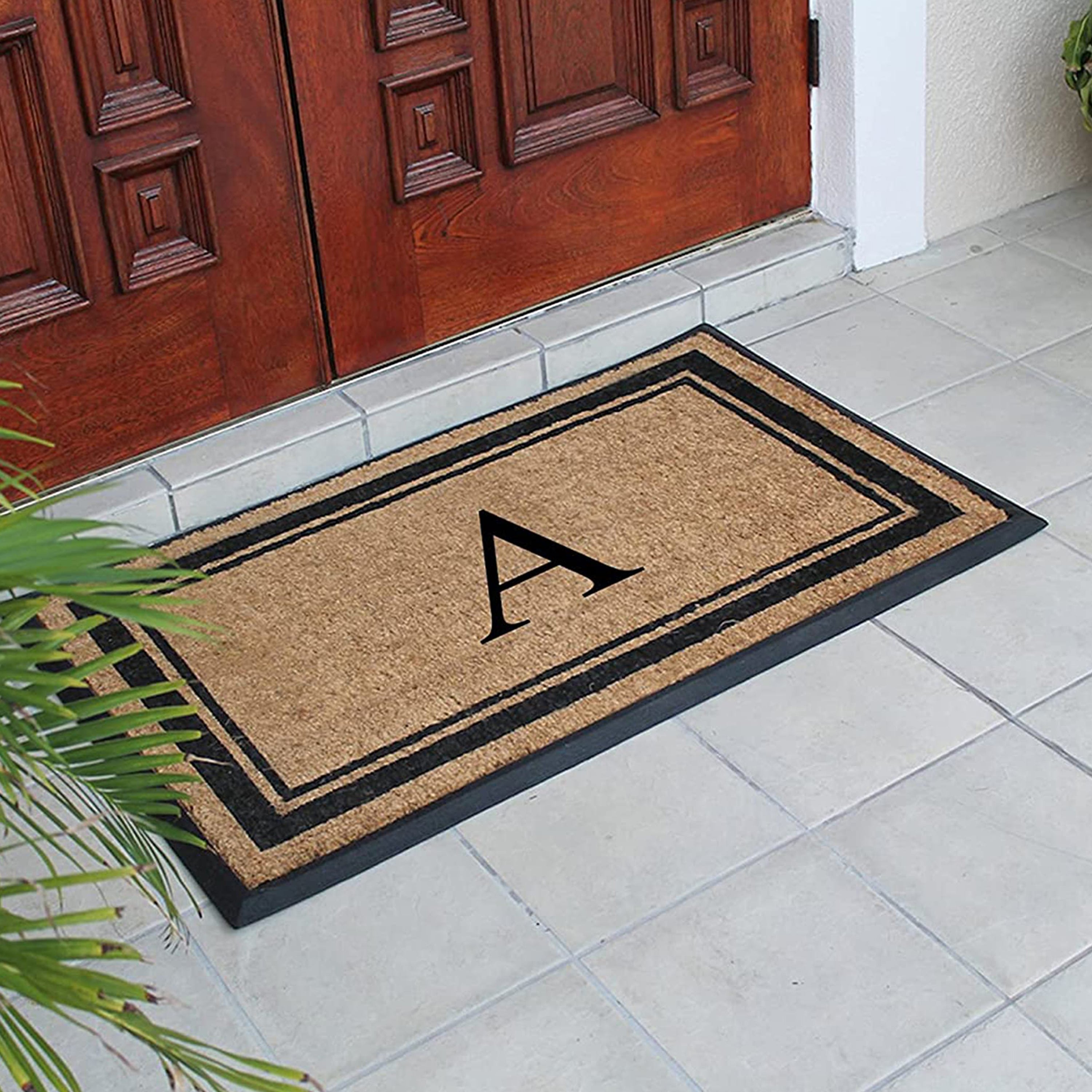 A1HC Luxury Monogrammed Natural Coir Doormat with Heavy-Duty Rubber Border