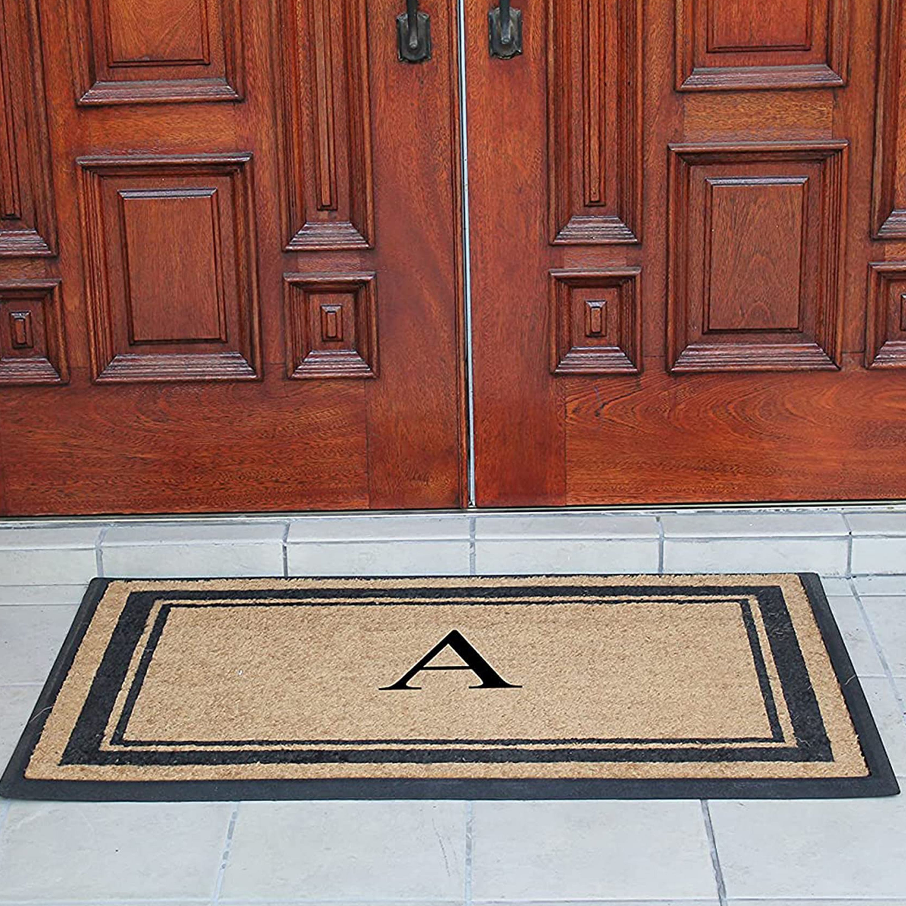 A1HC Luxury Monogrammed Natural Coir Doormat with Heavy-Duty Rubber Border