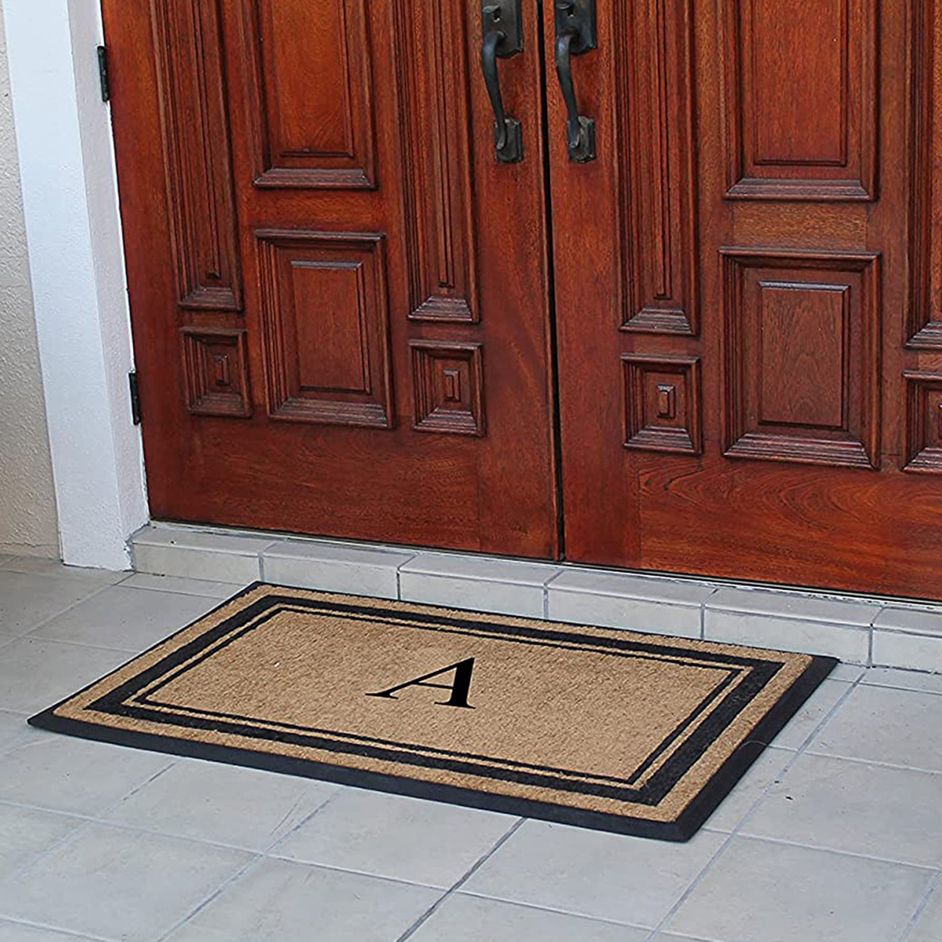 A1HC Luxury Monogrammed Natural Coir Doormat with Heavy-Duty Rubber Border