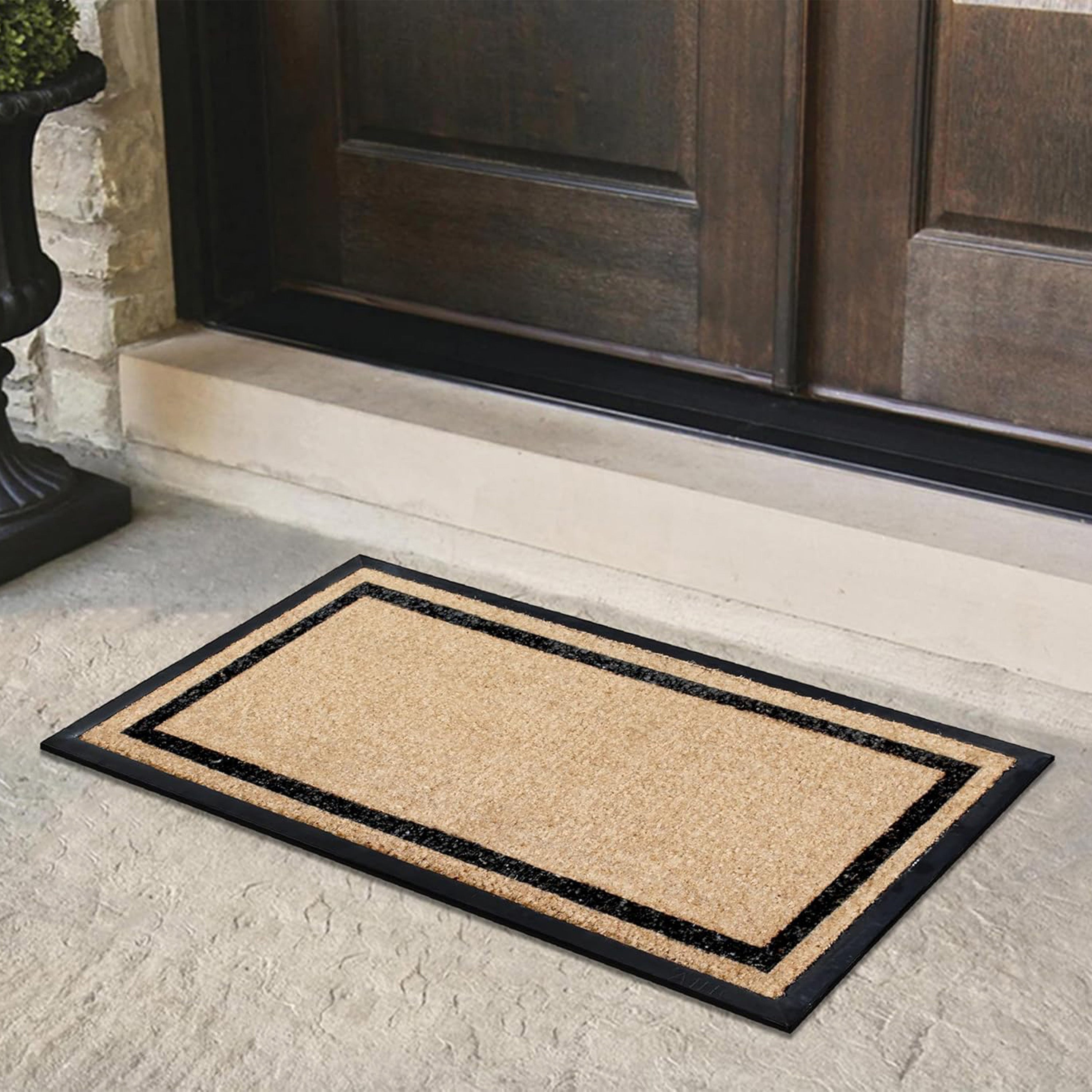 natural coir doormat with black border design