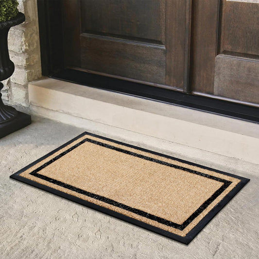 natural coir doormat with black border design