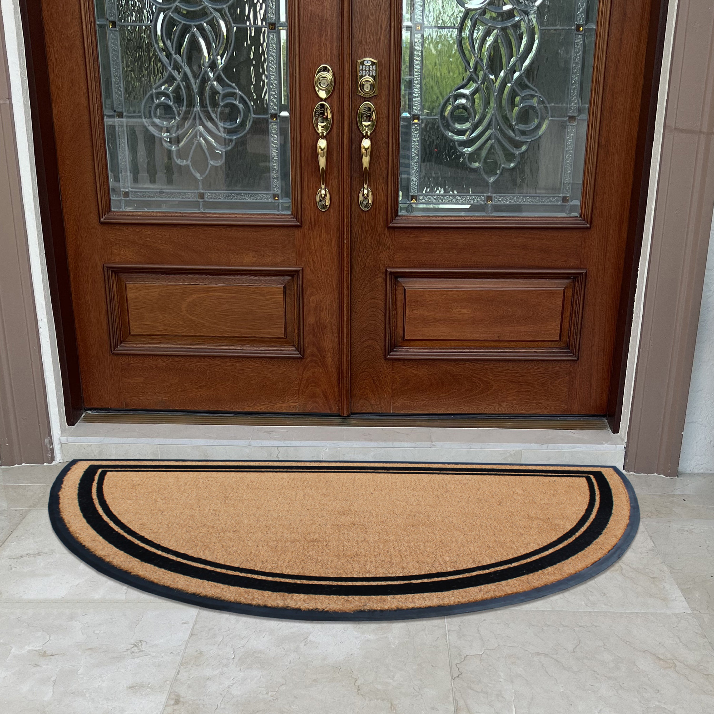 A1HC Half Round Coir Door Mat 36" x 72" Outdoor Front Door Entryway Mat Double Border Non-Slip Backing