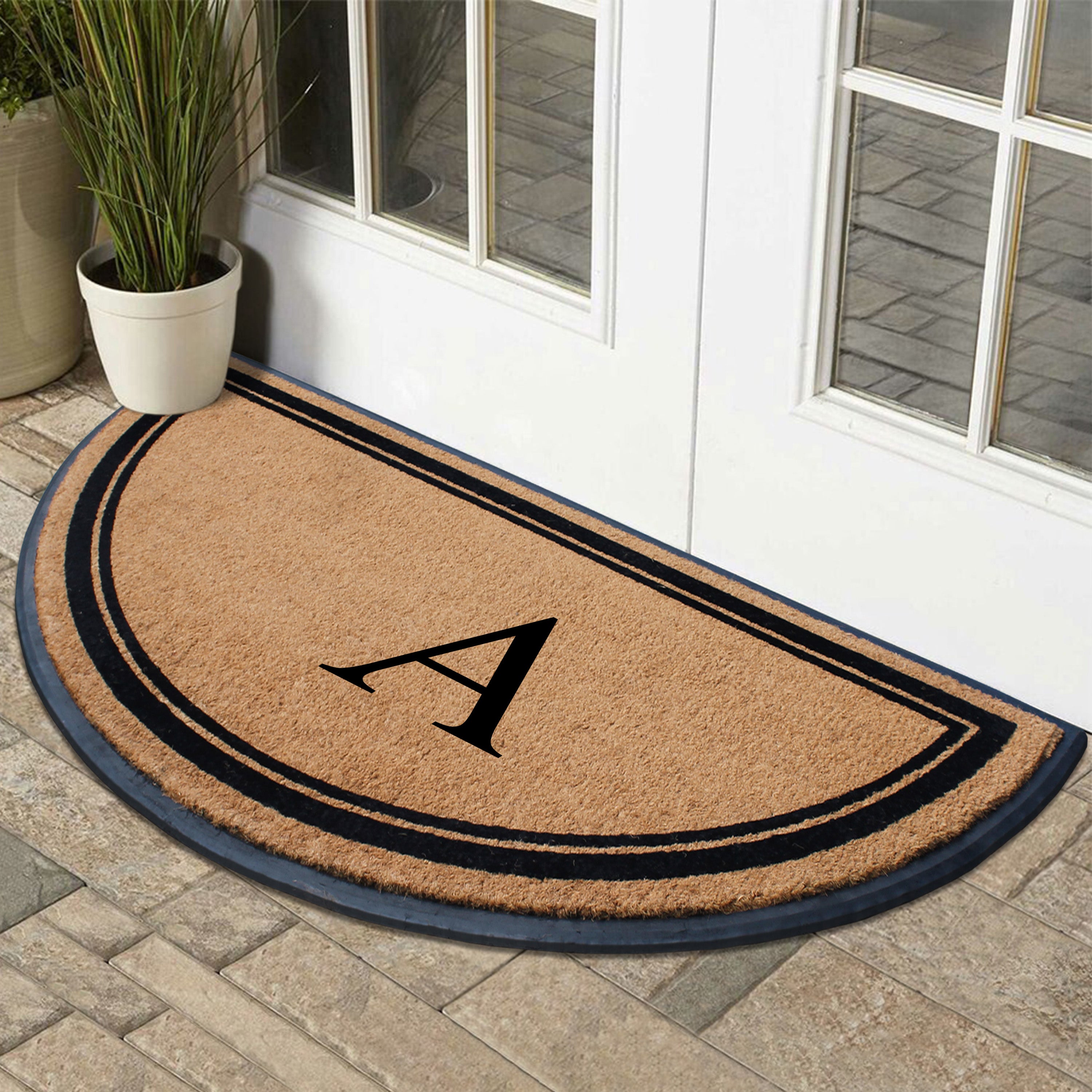 Half round personalized front door mat for porch entrance
