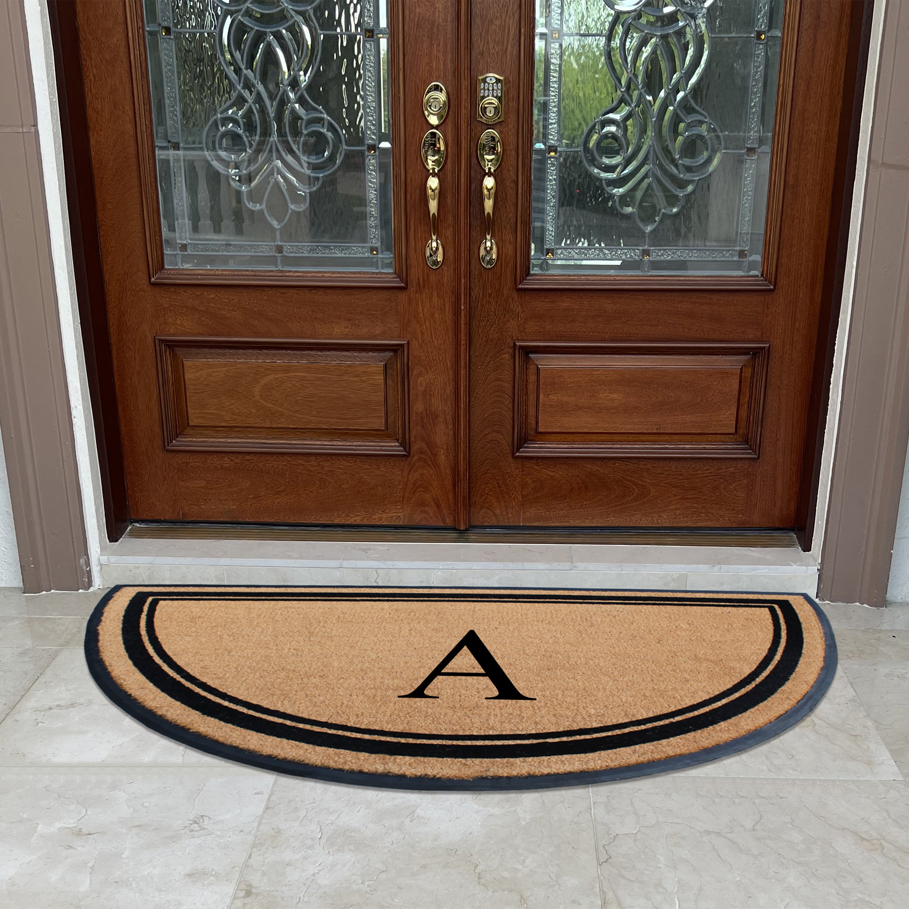 Personalized semi circle coir doormat for outdoor use