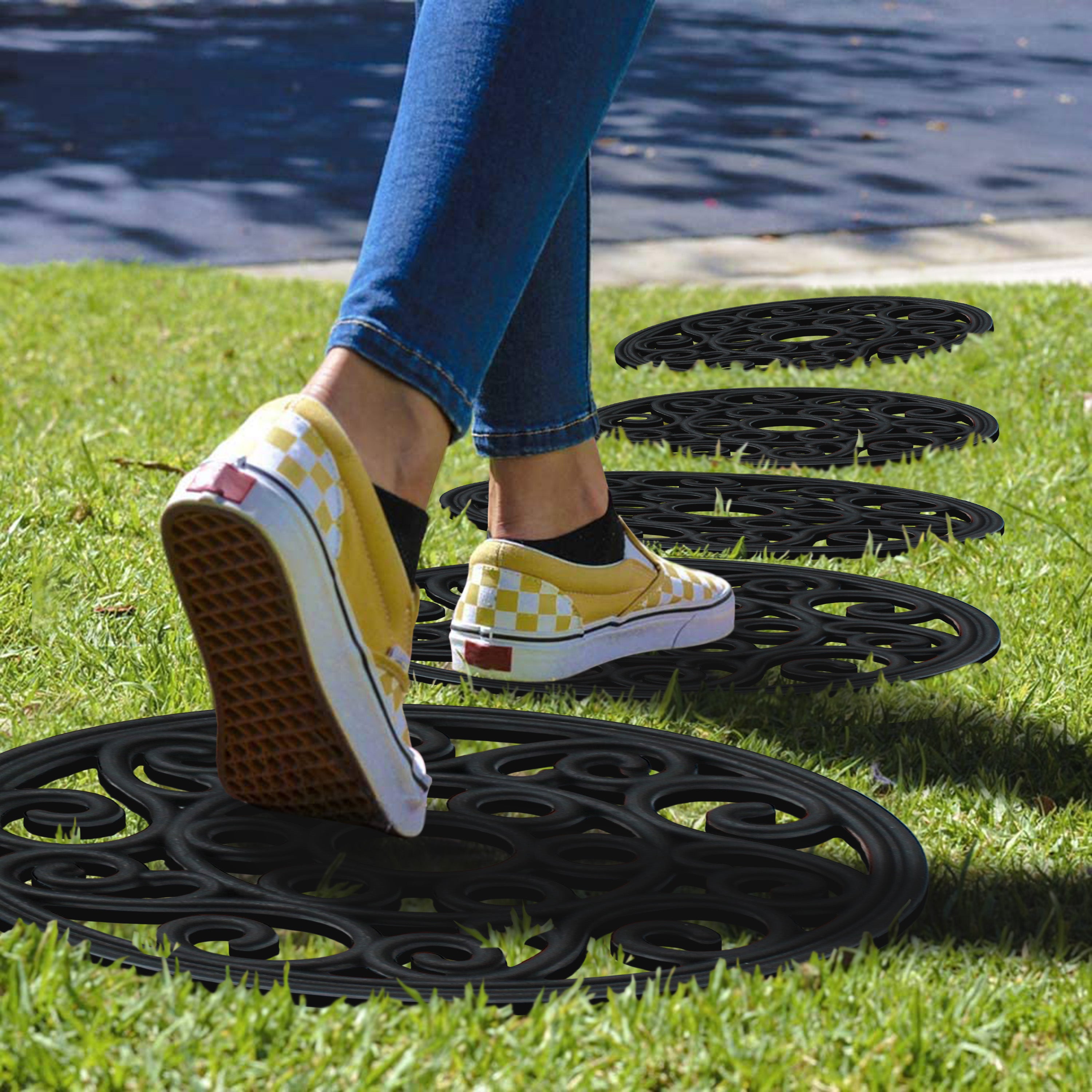 landscape stepping stones round rubber garden use