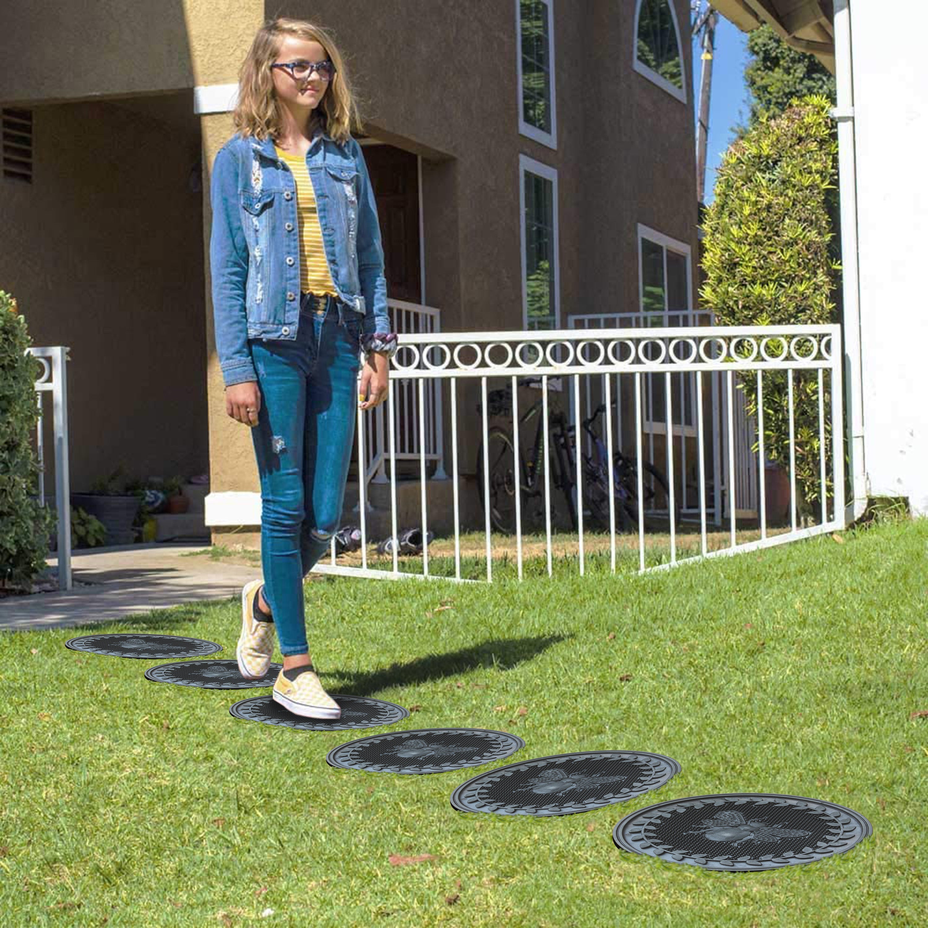 decorative stepping stones bee motif outdoor walkway