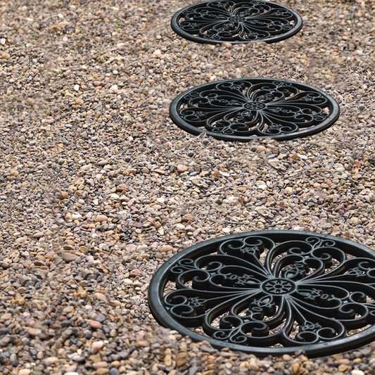 outdoor stepping stones scroll pattern textured surface