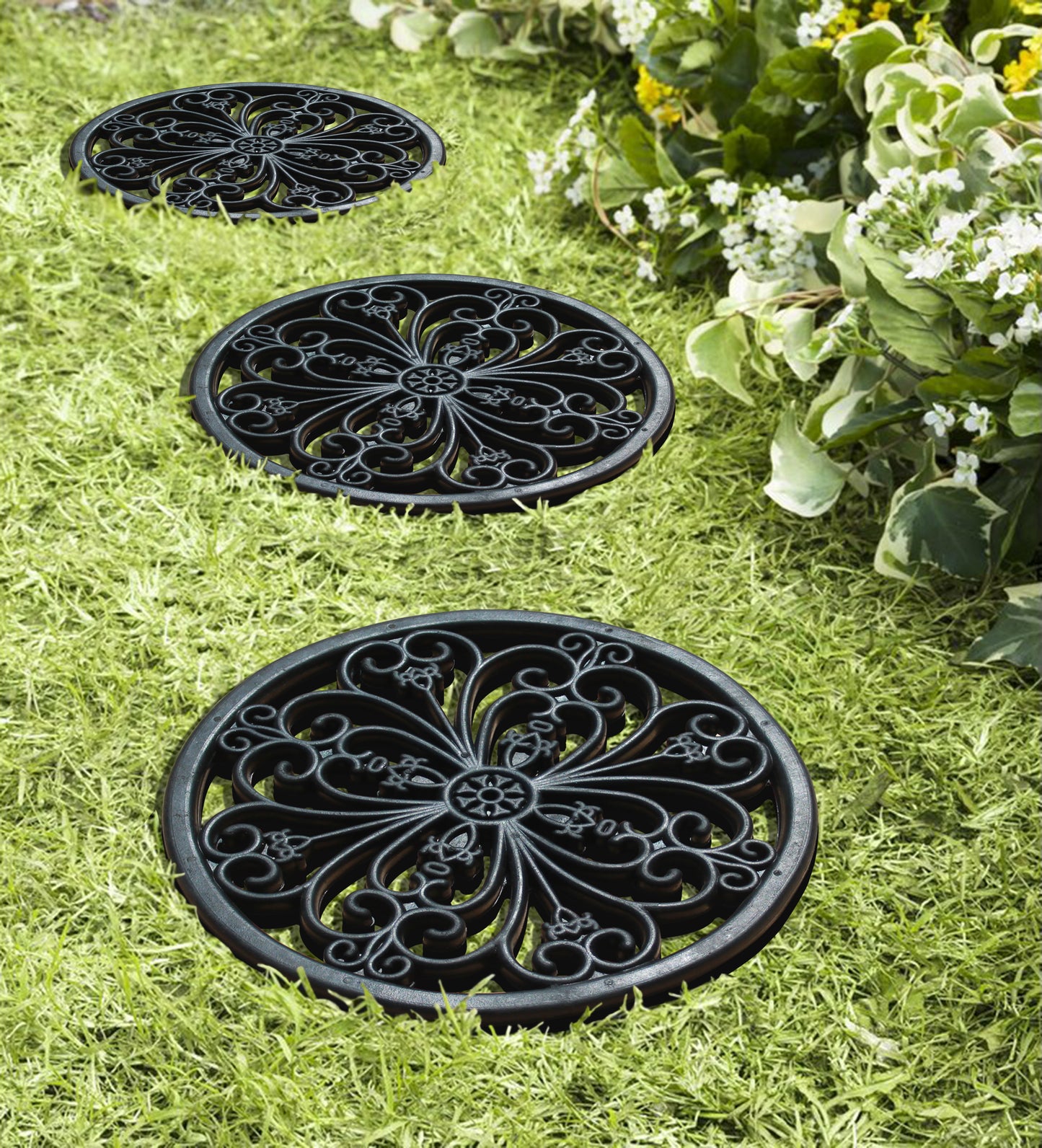 A1HC Multi Functional Garden Stepping Stone Mat, Natural Rubber Hand Finished 12"x12" Set of 4