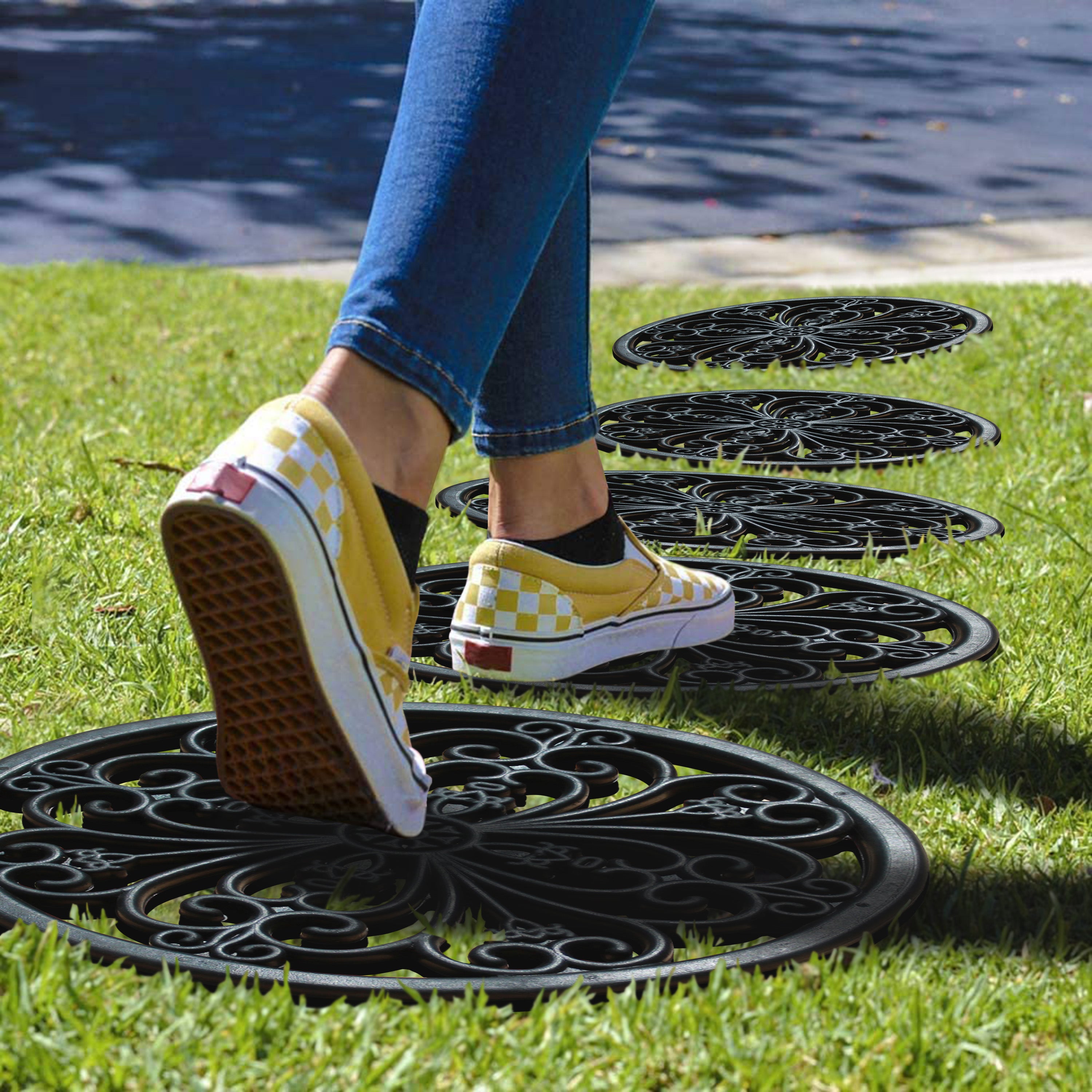 decorative stepping stones scroll design outdoor walkway