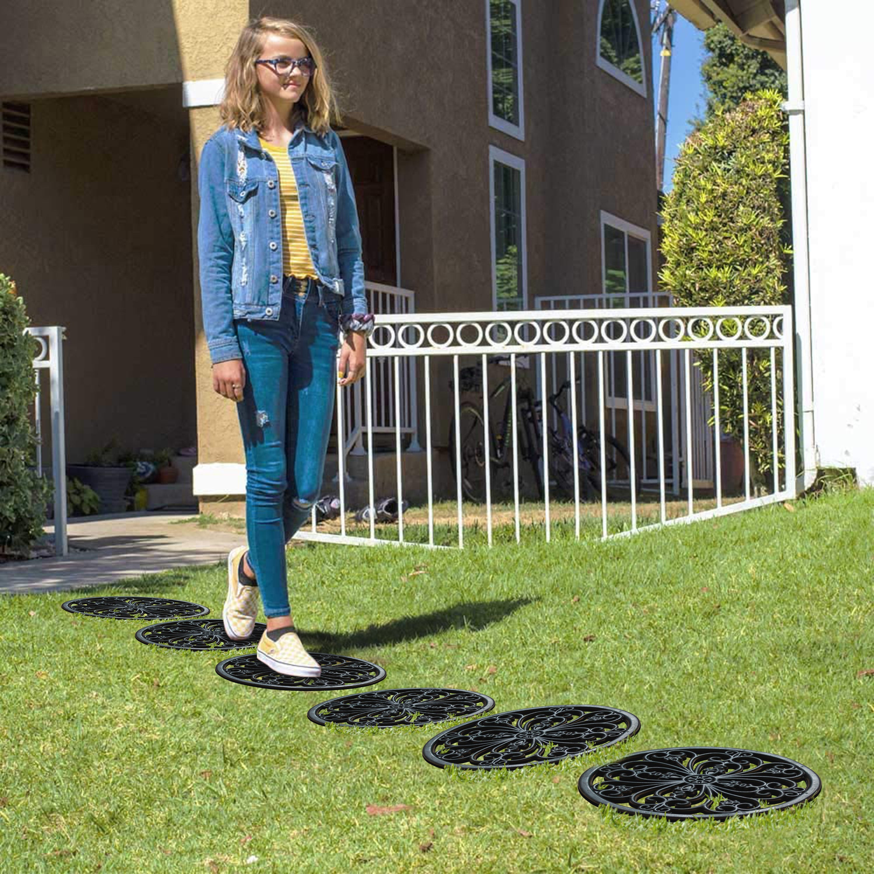 A1HC Ornamental Scroll Rubber Stepping Stones Set of 4, 12" x 12" Outdoor Garden Pathway Stones Non-Slip Surface