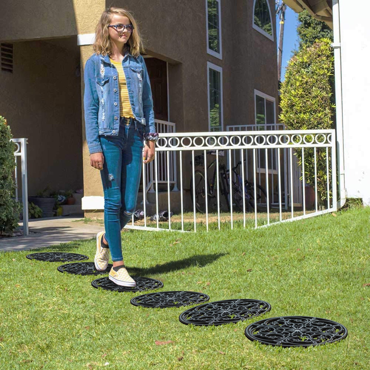 A1HC Multi Functional Garden Stepping Stone Mat, Natural Rubber Hand Finished 12"x12" Set of 4
