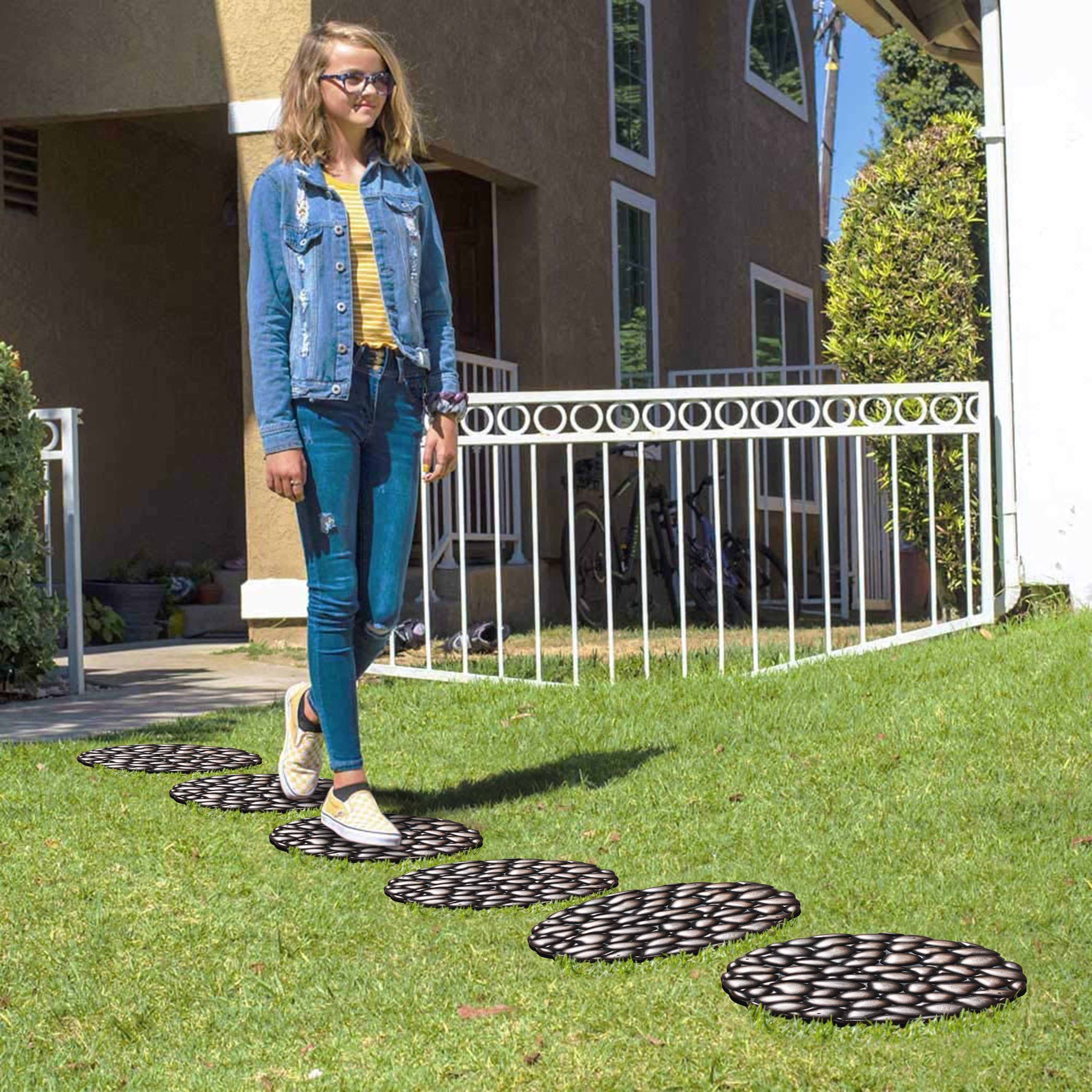 A1HC Rubber Garden Stepping Stones Set, Pebble Design Outdoor Pathway Stones, Non-Slip Landscape Stepping Stone – 12" x 12" (Set of 4)