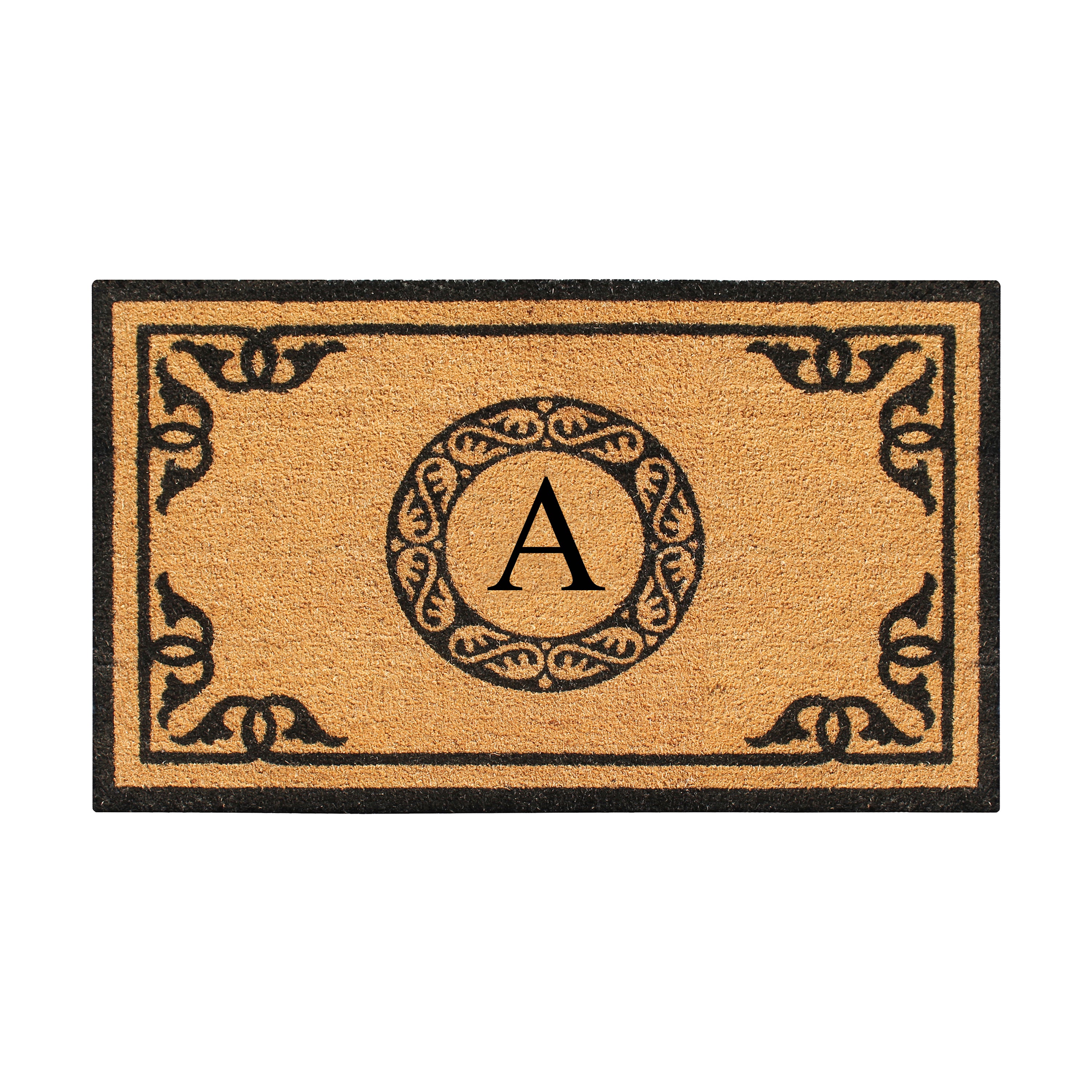 A1HC Personalized Monogram Coir Door Mat – Front Door Mat with Decorative Border, PVC Backing Outdoor Entryway Doormat