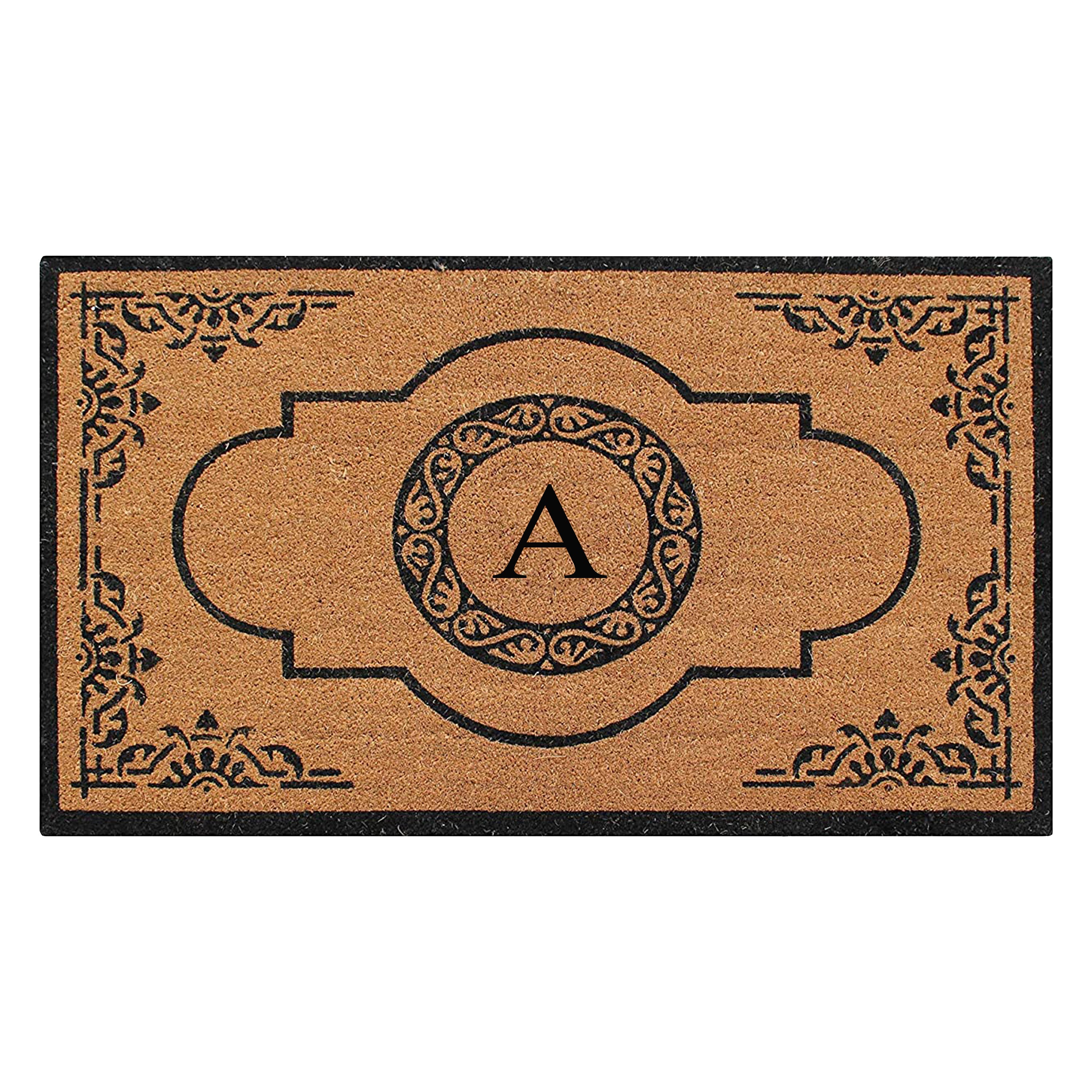 A1HC Personalized Monogram Coir Door Mat – Front Door Mat with Decorative Frame Design, PVC Backing Outdoor Entryway Doormat