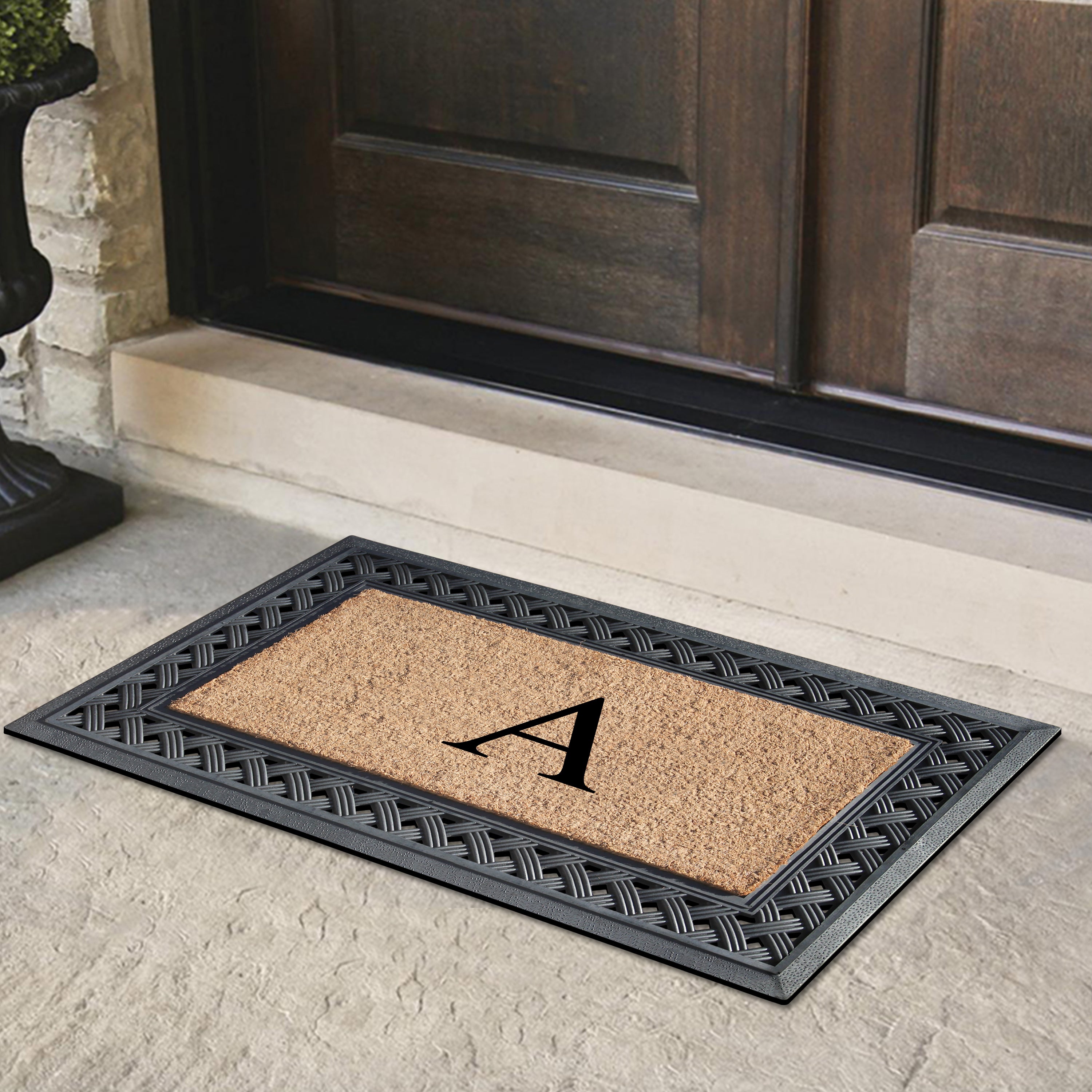 Custom outdoor coir doormat with woven rubber border