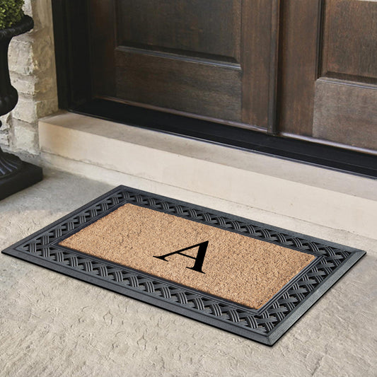 Custom outdoor coir doormat with woven rubber border