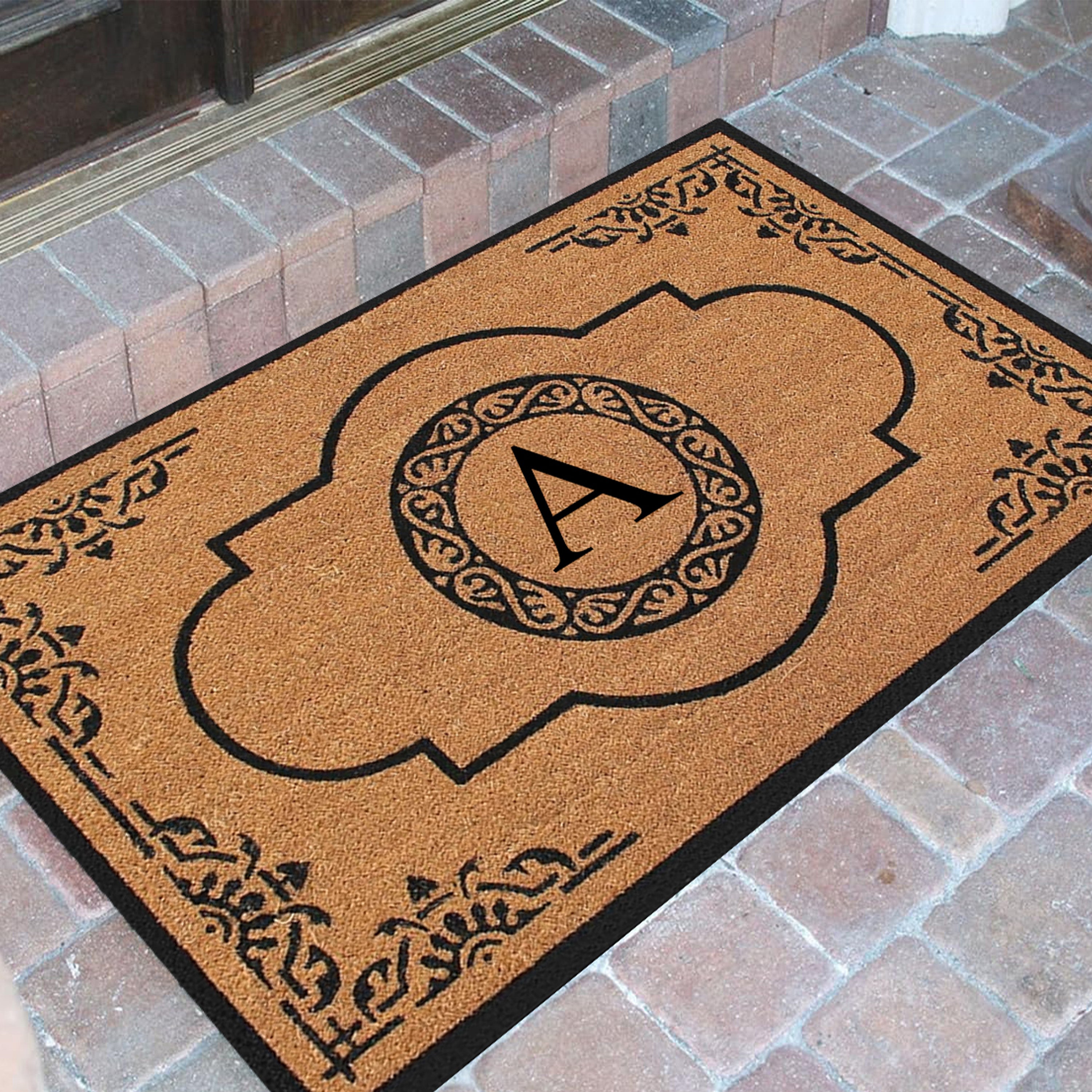 A1HC Personalized Monogram Coir Door Mat – Front Door Mat with Decorative Frame Design, PVC Backing Outdoor Entryway Doormat