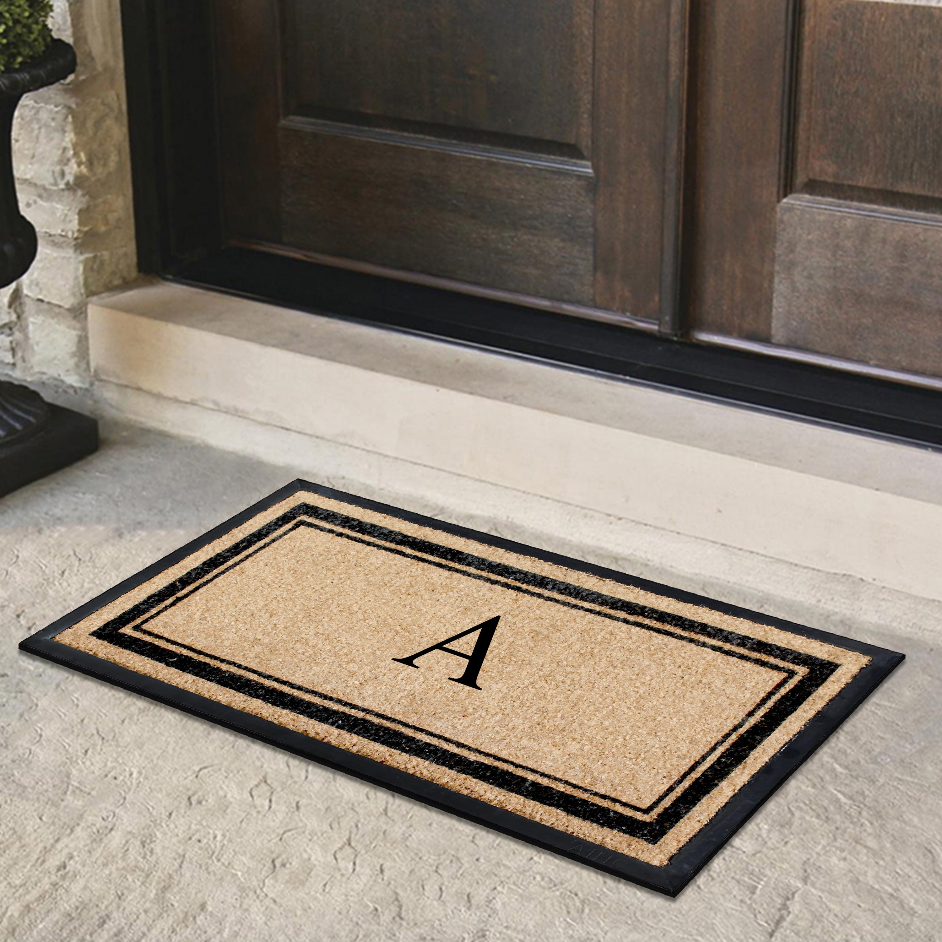 A1HC Luxury Monogrammed Natural Coir Doormat with Heavy-Duty Rubber Border
