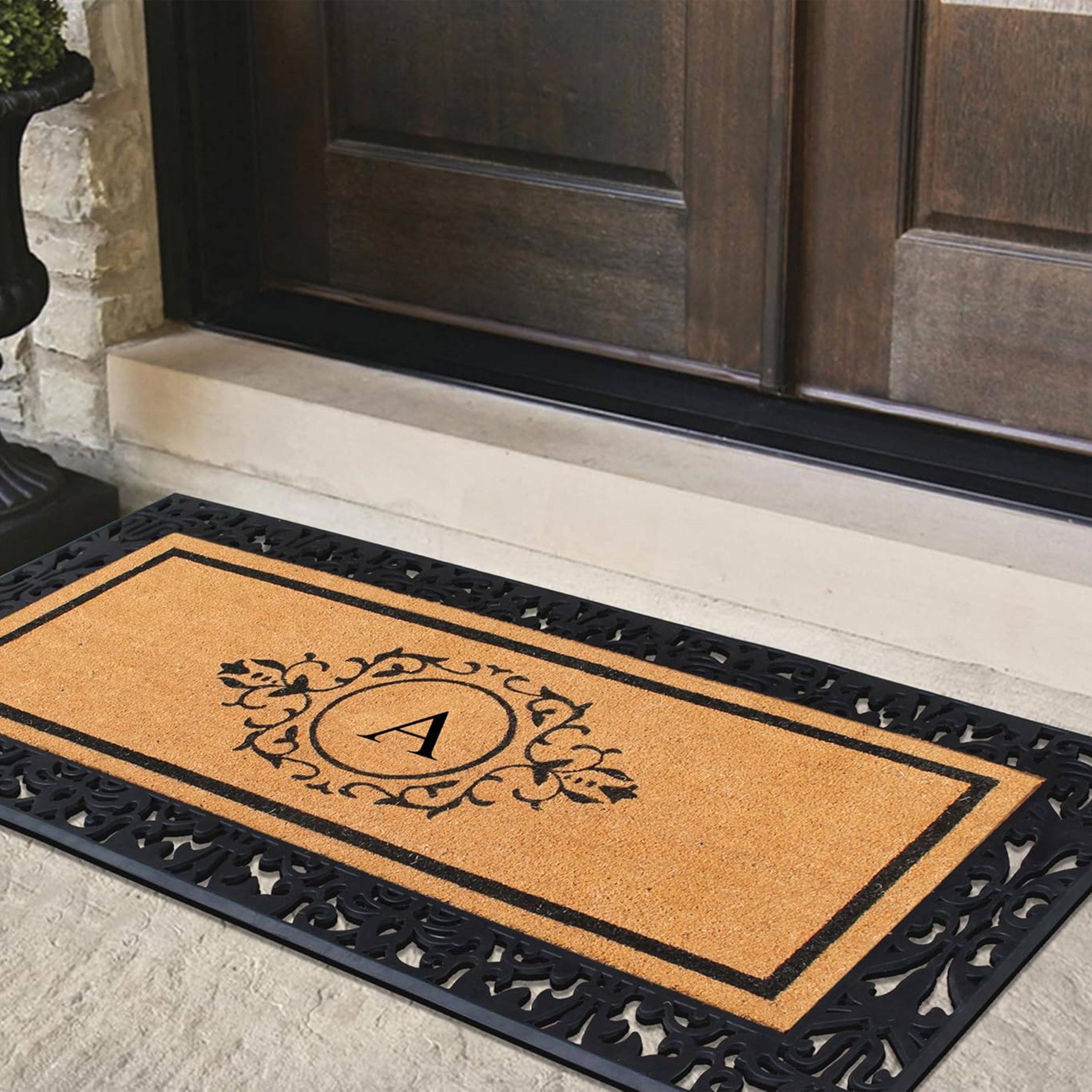 Custom front door mat with letter A monogram design
