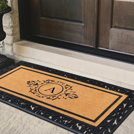 Custom front door mat with letter A monogram design