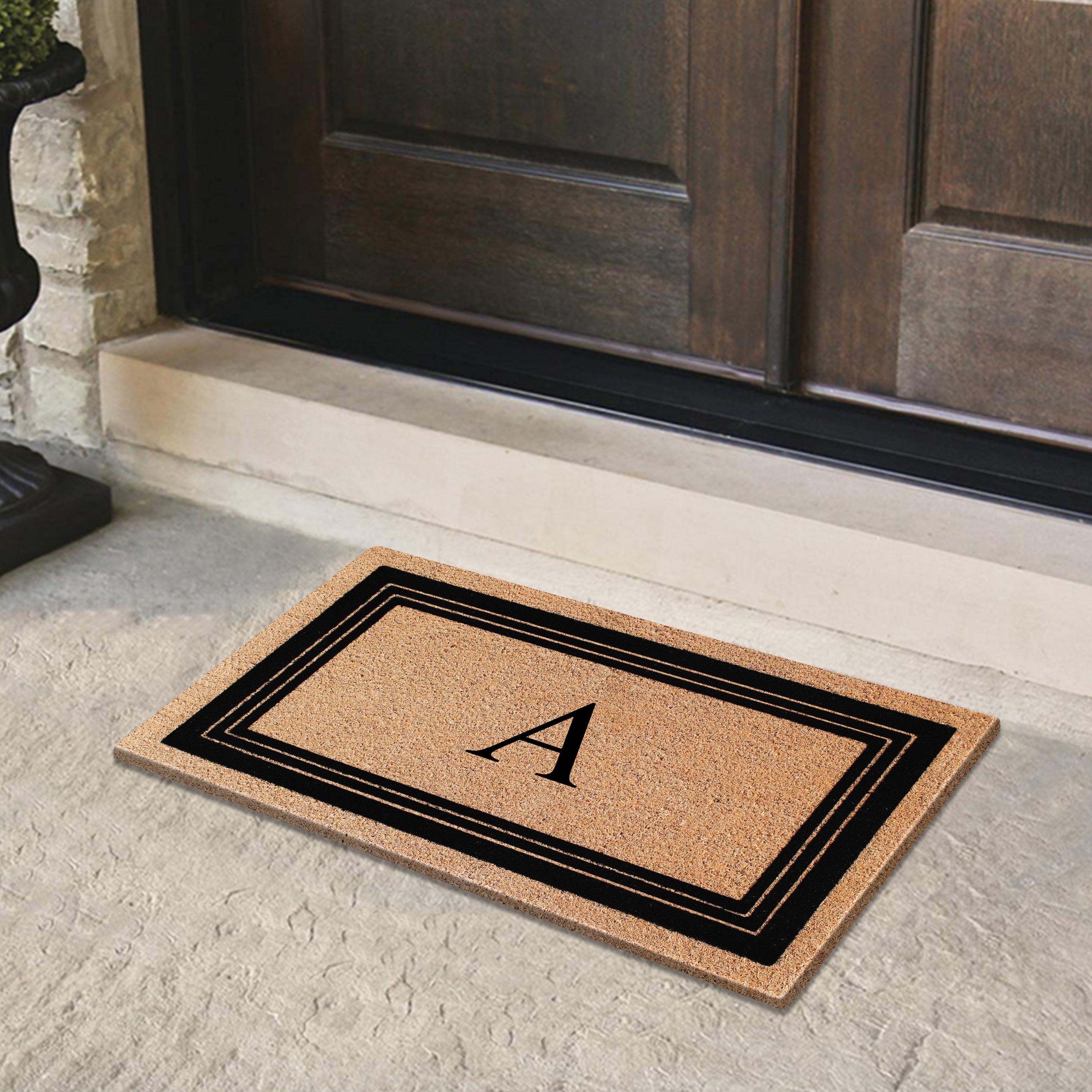 A1HC Personalized Monogrammed Coir Doormat 24" x 39" – Classic Border Coco Fiber Outdoor Front Door Mat