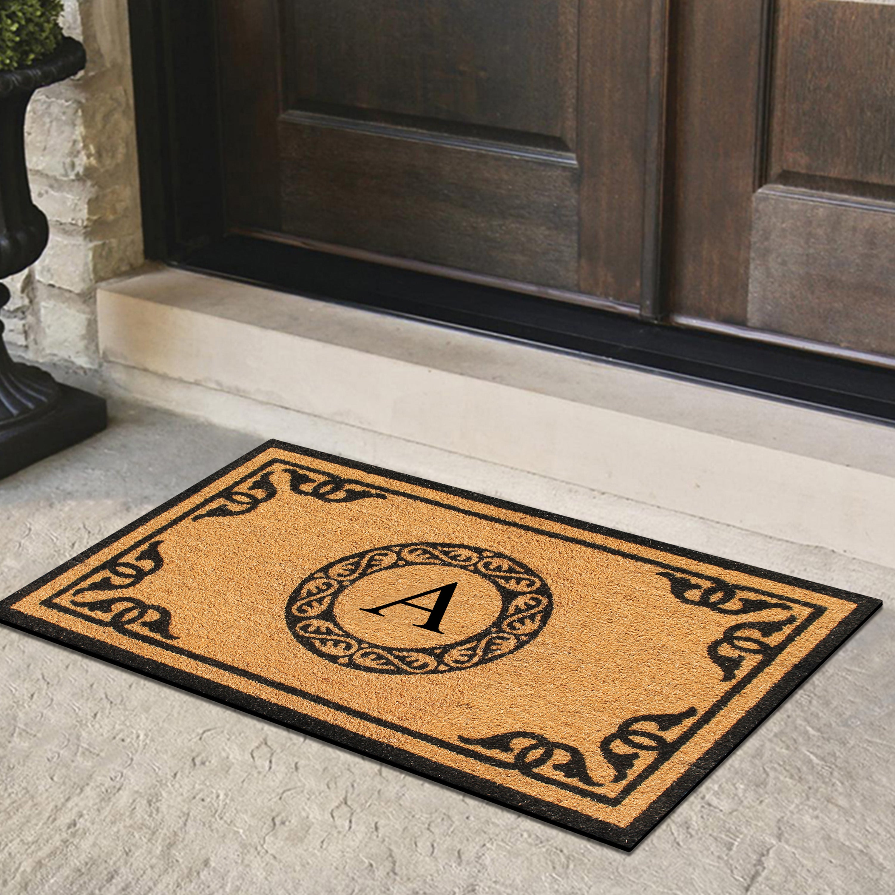 A1HC Personalized Monogram Coir Door Mat – Front Door Mat with Decorative Border, PVC Backing Outdoor Entryway Doormat