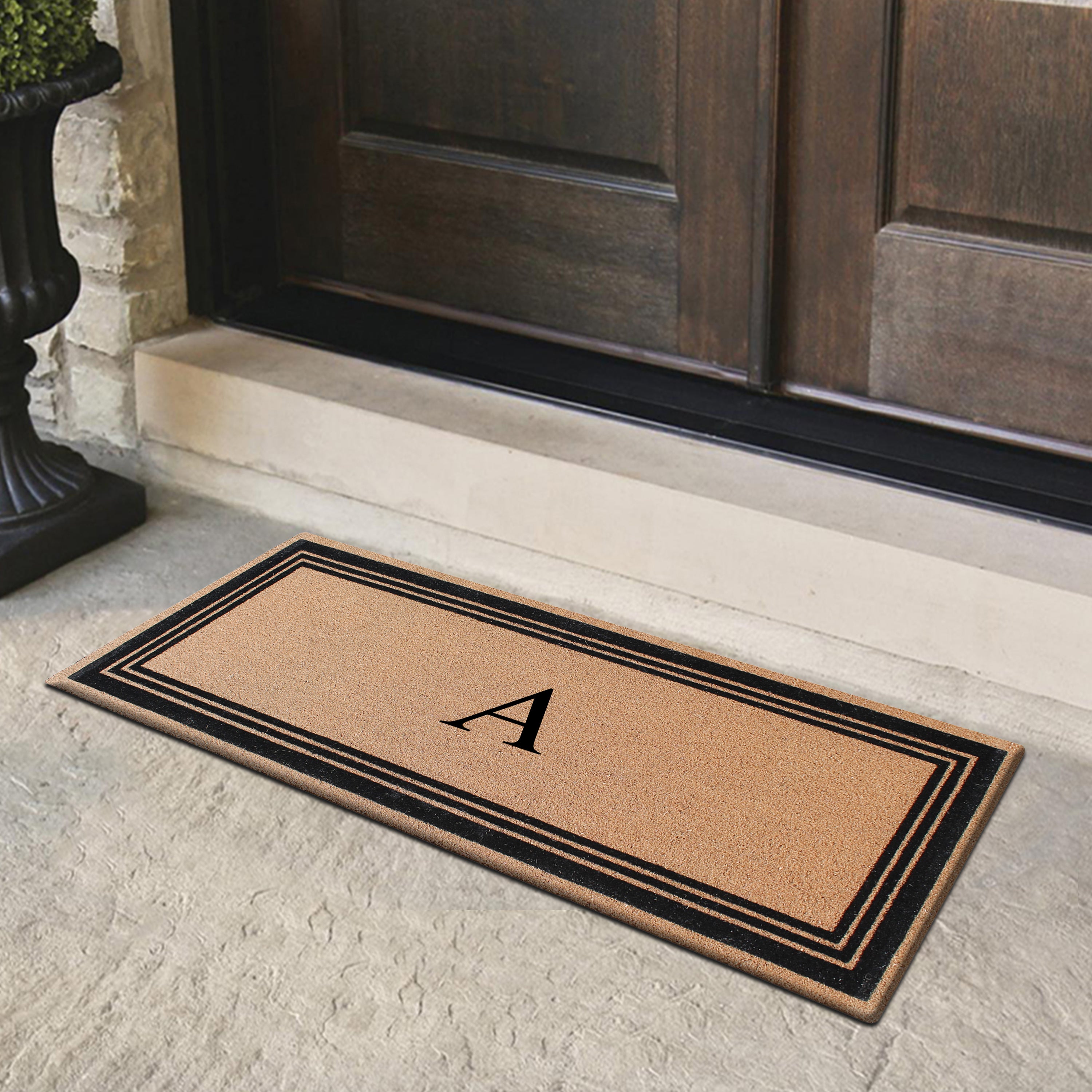 A1HC Personalized Monogrammed Coir Doormat – Classic Border Coco Fiber Outdoor Front Door Mat