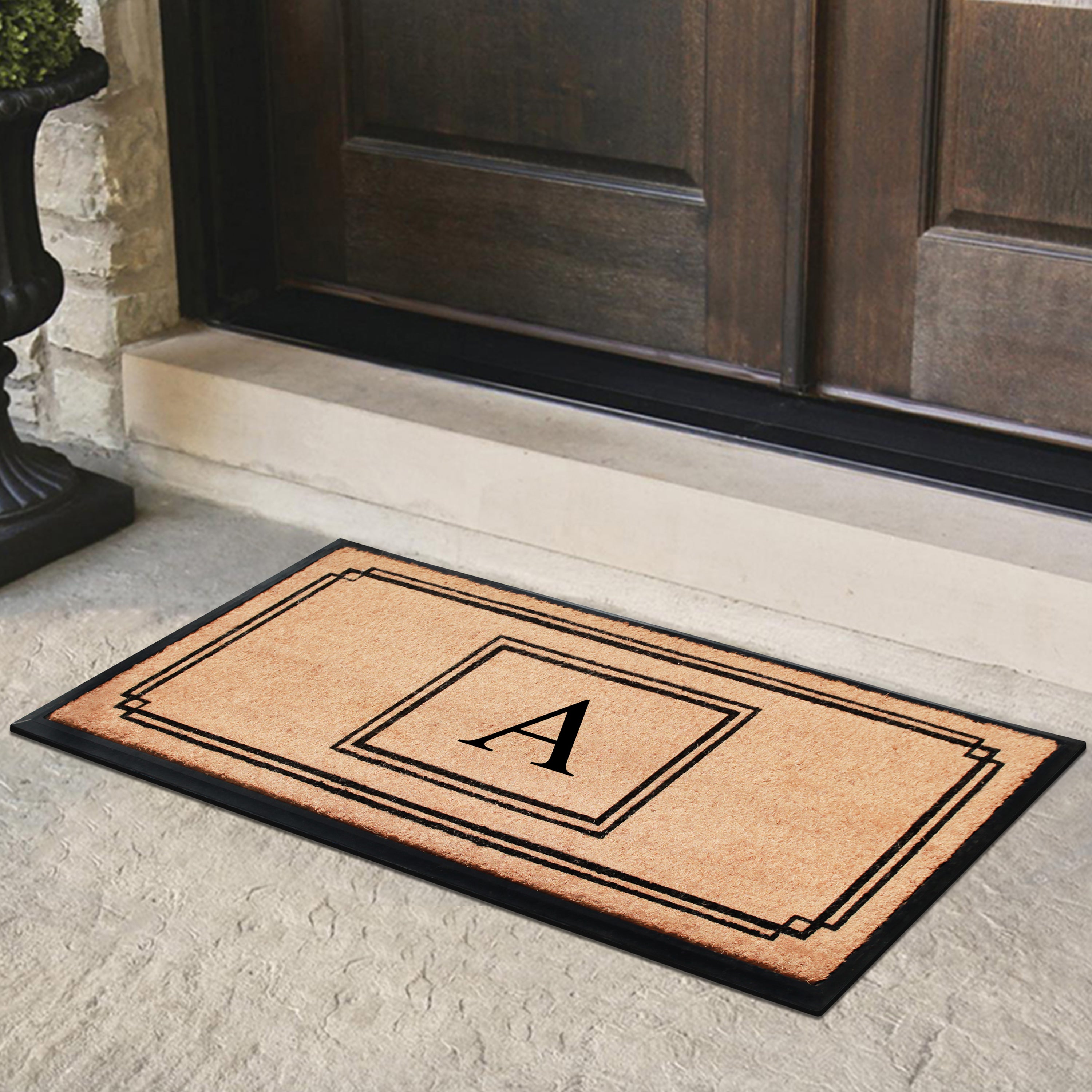 A1HC Personalized Monogram Coir Doormat 24" x 48" – Geometric Border Coco Fiber Outdoor Front Door Mat