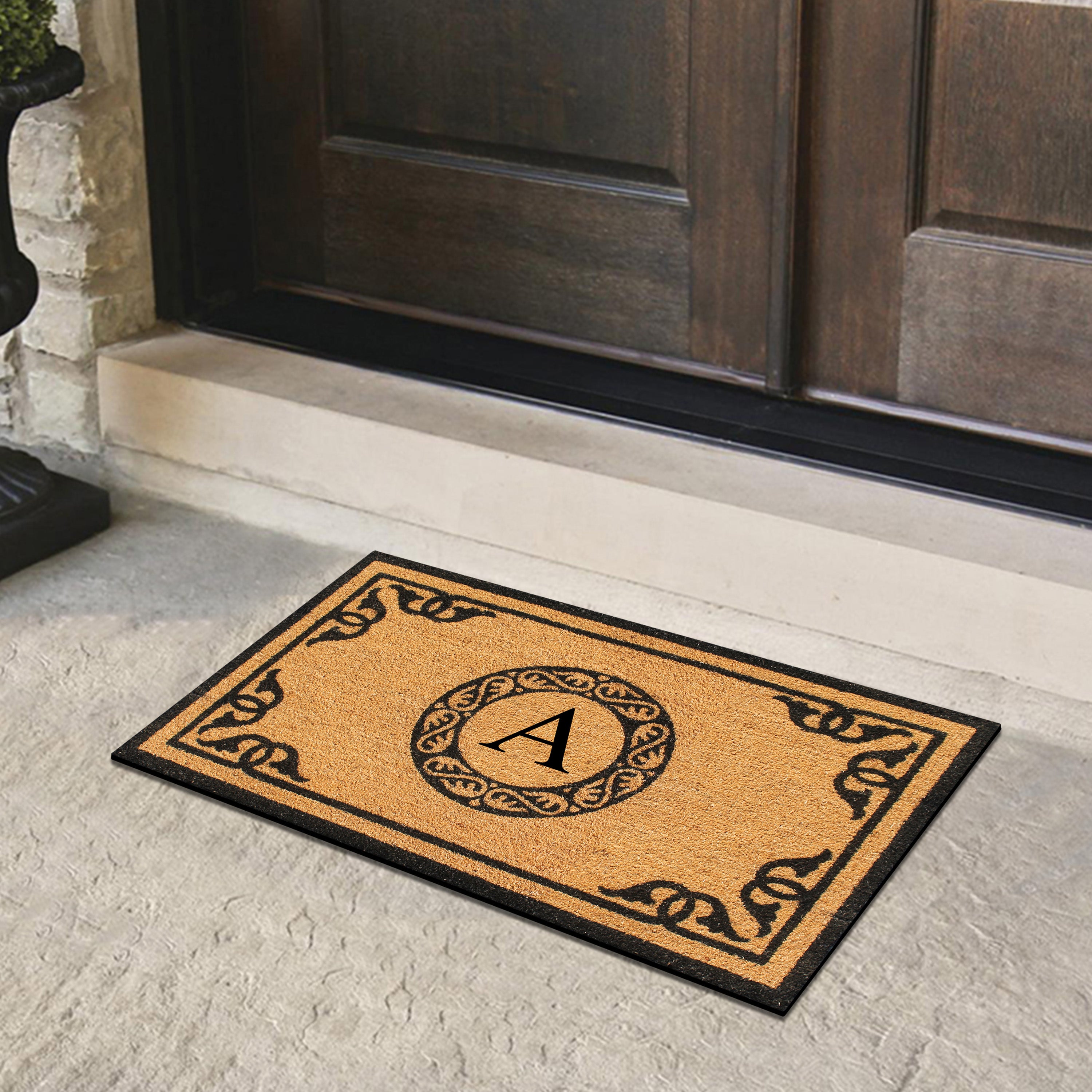 A1HC Personalized Monogram Coir Door Mat – Front Door Mat with Decorative Border, PVC Backing Outdoor Entryway Doormat