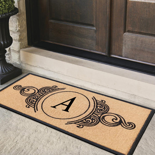 Custom front door mat with letter A monogram design