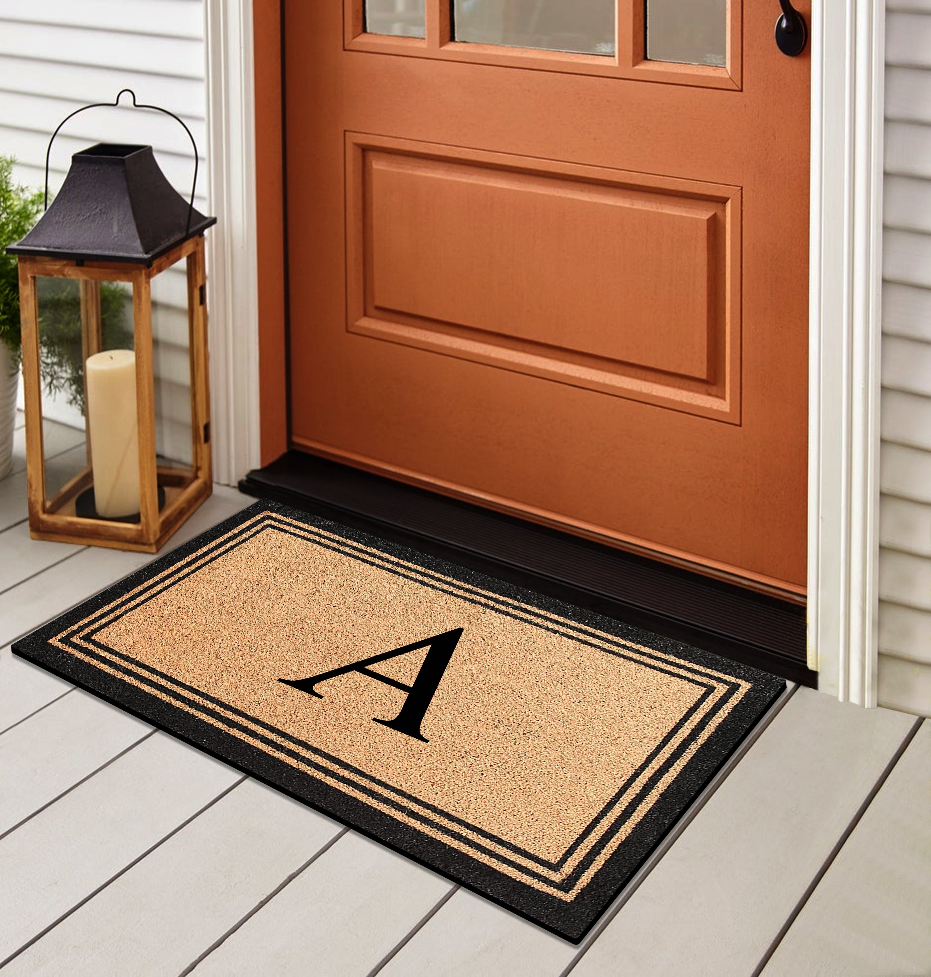 A1HC Natural Coir and PVC Backing Classic Border Monogrammed Door Mat, Anti-Shed Entry Doormat