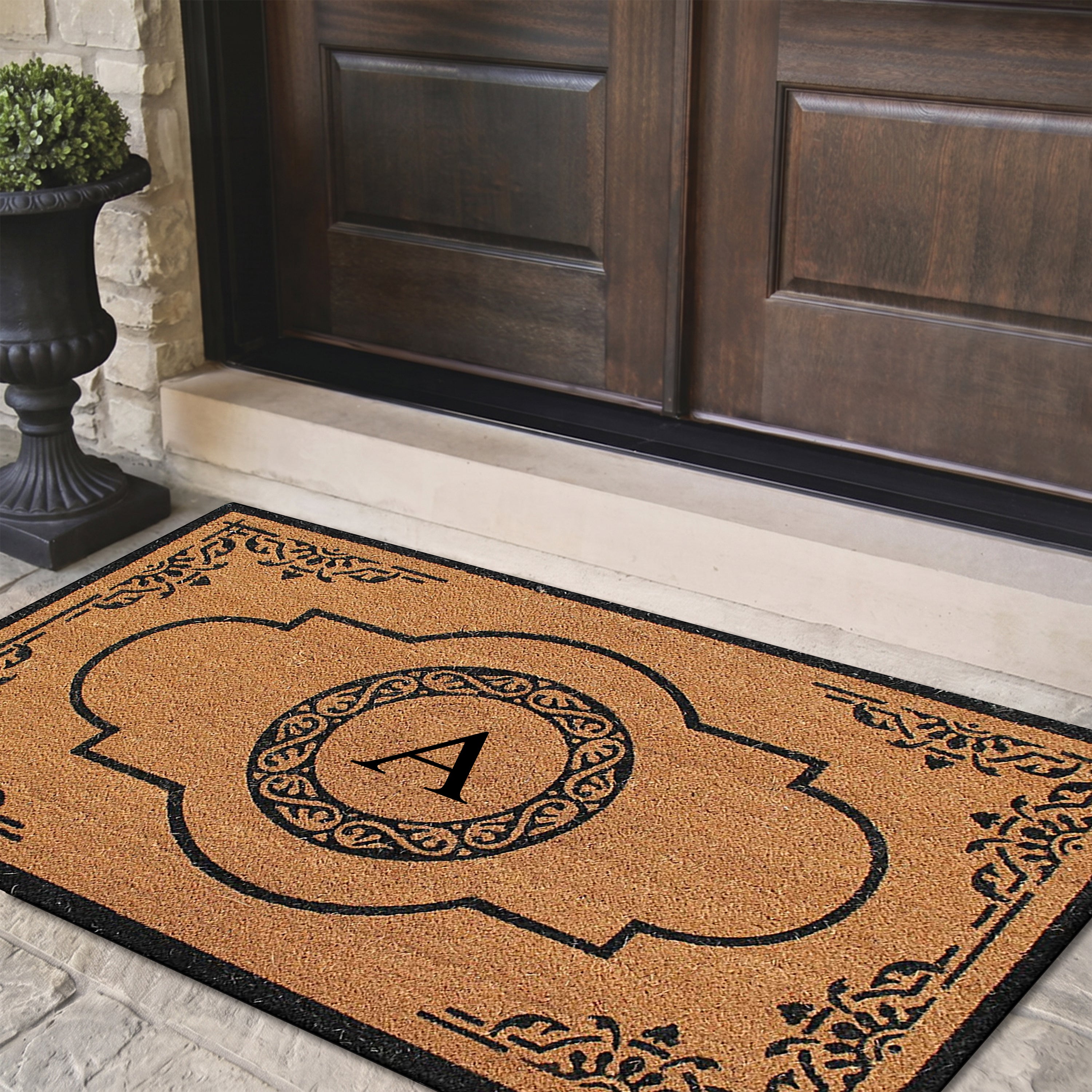 A1HC Personalized Monogram Coir Door Mat – Front Door Mat with Decorative Frame Design, PVC Backing Outdoor Entryway Doormat