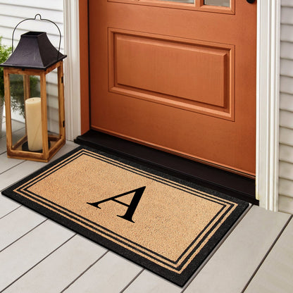 A1HC Personalized Monogram Coir Door Mat – Front Door Mat with Border Design, PVC Backing Outdoor Entryway Doormat