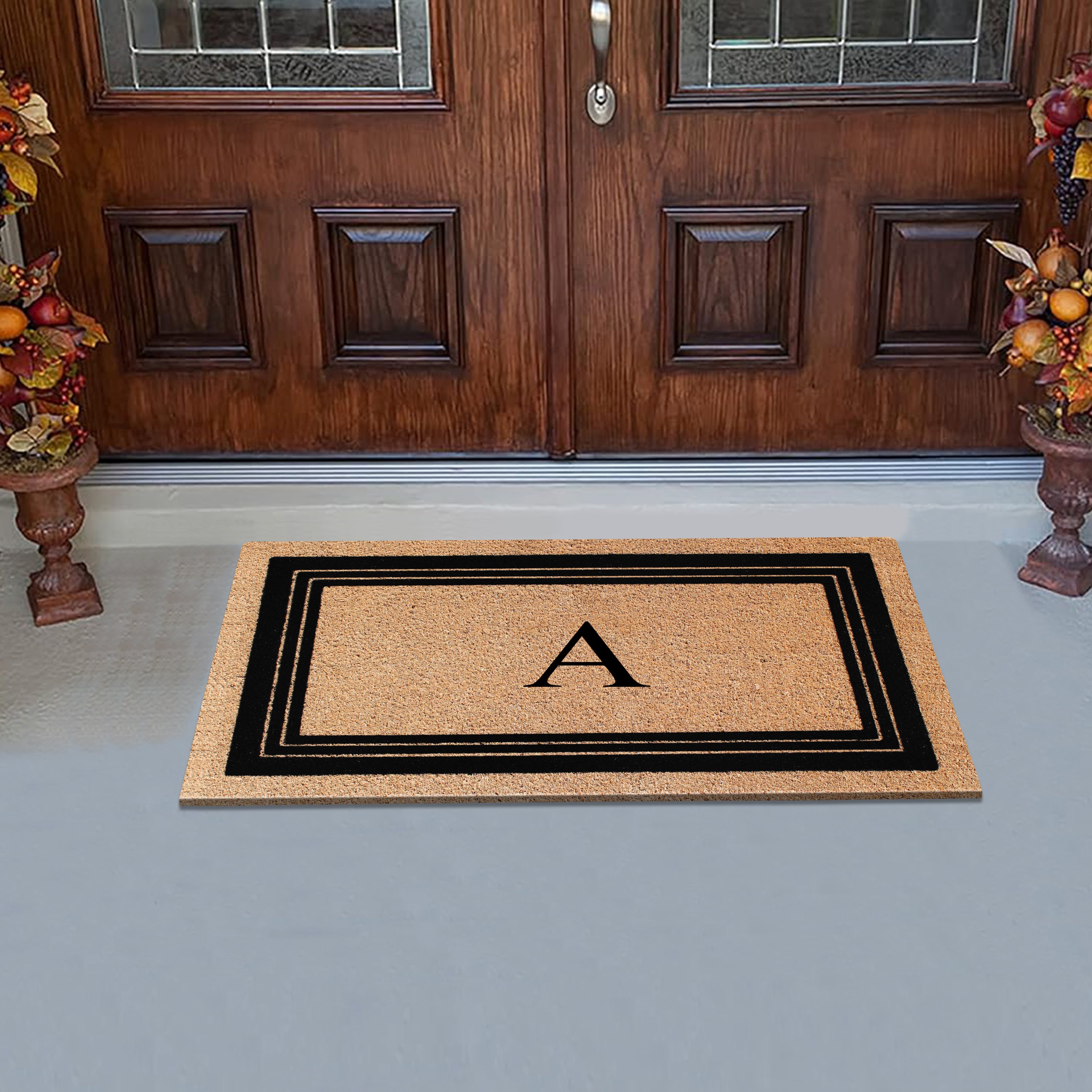 A1HC Personalized Monogrammed Coir Doormat 24" x 39" – Classic Border Coco Fiber Outdoor Front Door Mat