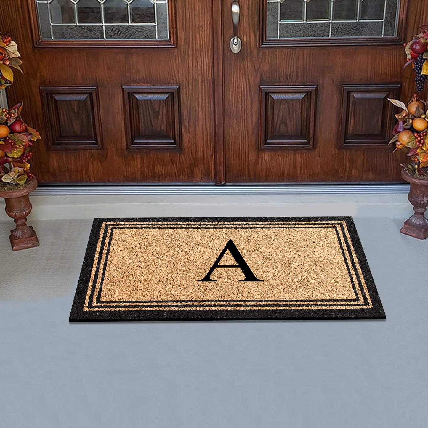 A1HC Personalized Monogram Coir Door Mat – Front Door Mat with Border Design, PVC Backing Outdoor Entryway Doormat