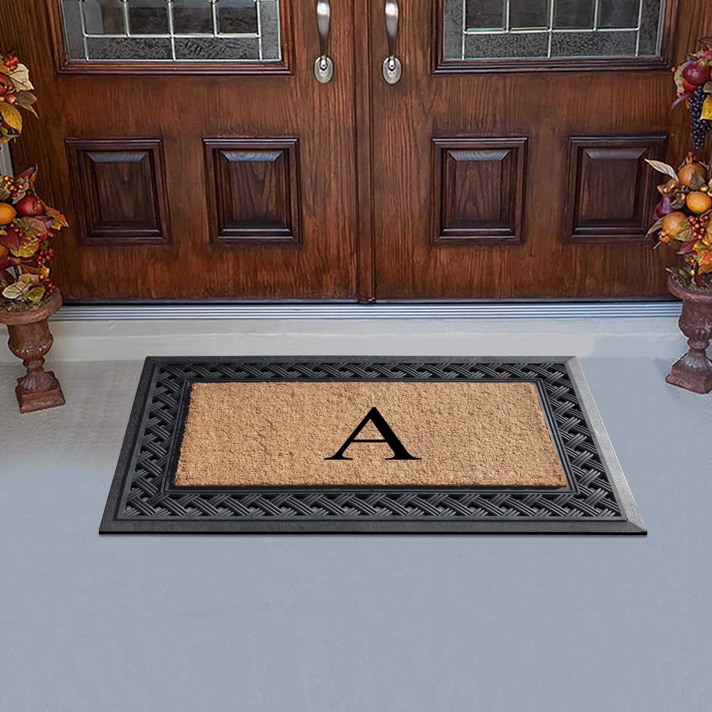 A1HC Personalized Monogram Coir Door Mat with Decorative Rubber Frame Outdoor Entry Mat 23" x 38"