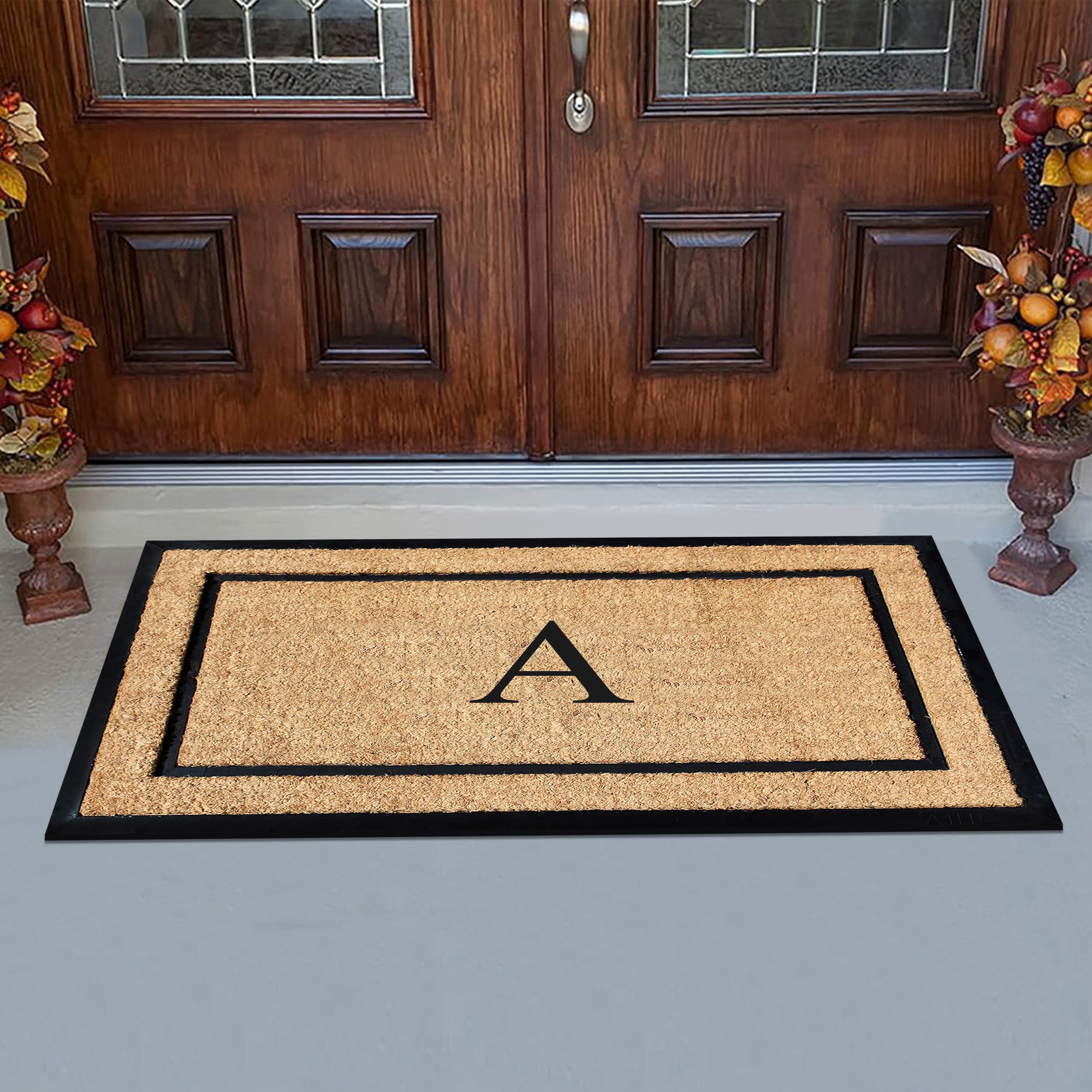 Personalized outdoor entry mat with non-slip rubber backing